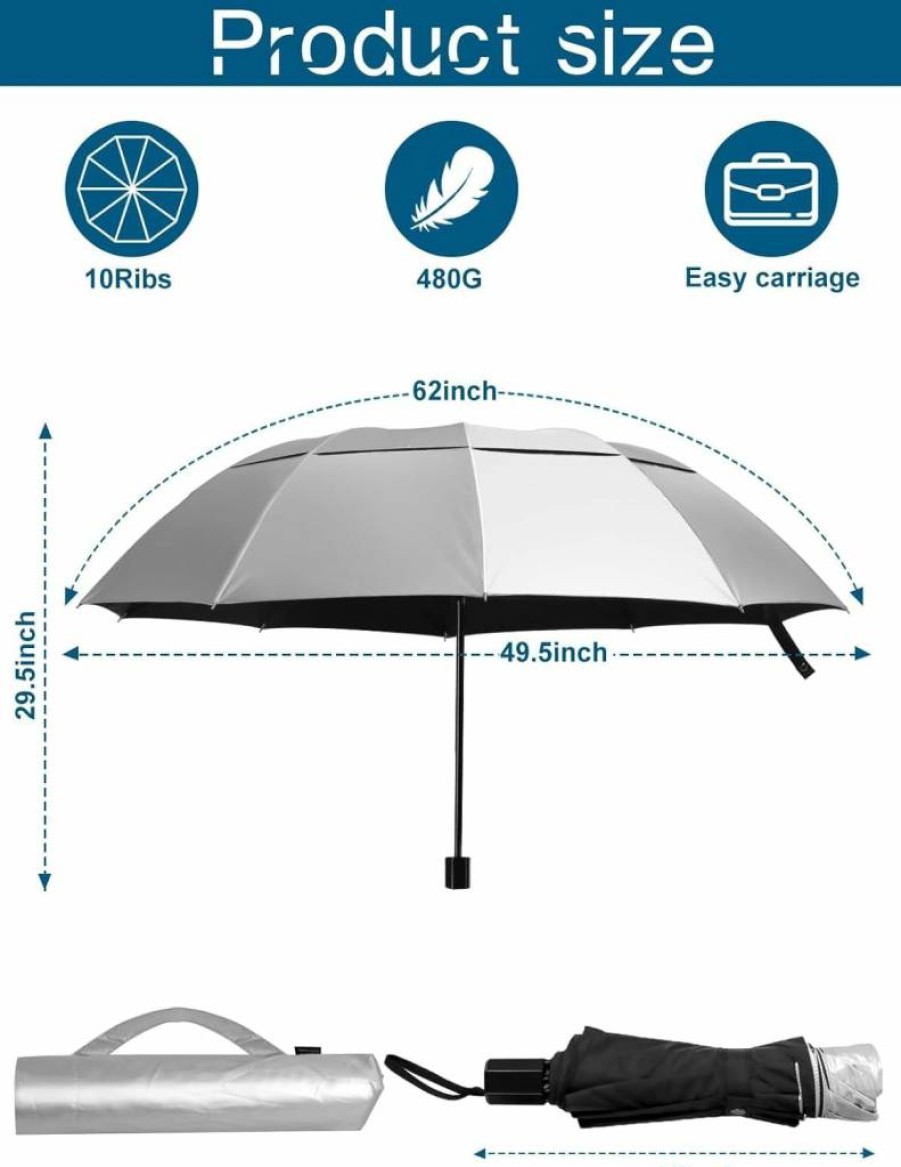 Kalolary 62 Inch Windproof Golf Umbrella with UPF 50+ Sun Protection, Double Canopy & Vented Design for Men and Women