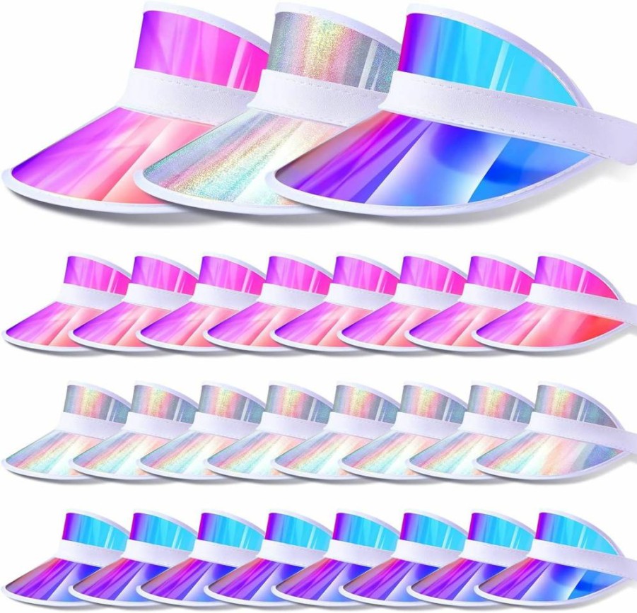 Unittype 24-Pack UV Protection Sun Visor Hats for Women & Men - Adjustable Translucent Golf, Beach, Sports Caps in Silver, Purple, Blue for Outdoor Activities
