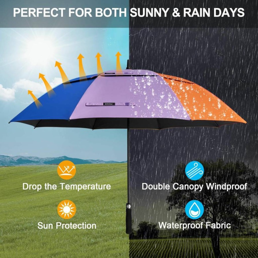 G4Free 47-68 Inch Auto Open Golf Umbrella with UV Protection, Windproof Double Canopy for Sun and Rain
