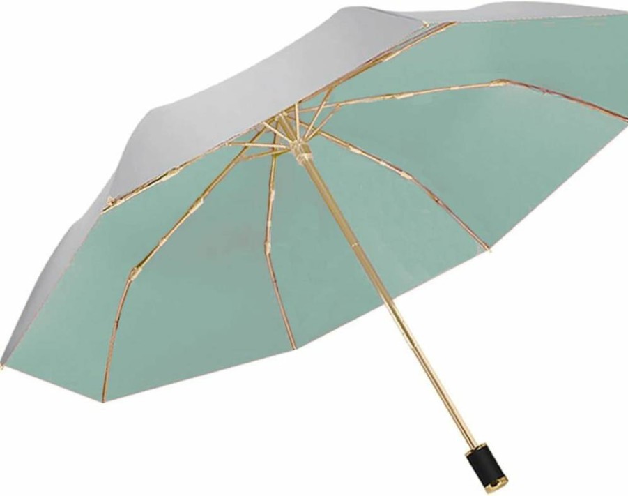 Meichoon UPF 50+ UV Protection Reverse Travel Umbrella - Reflective Silver, Windproof, Double Layer, Compact Foldable for Hiking, Backpacking, and Outdoor Activities