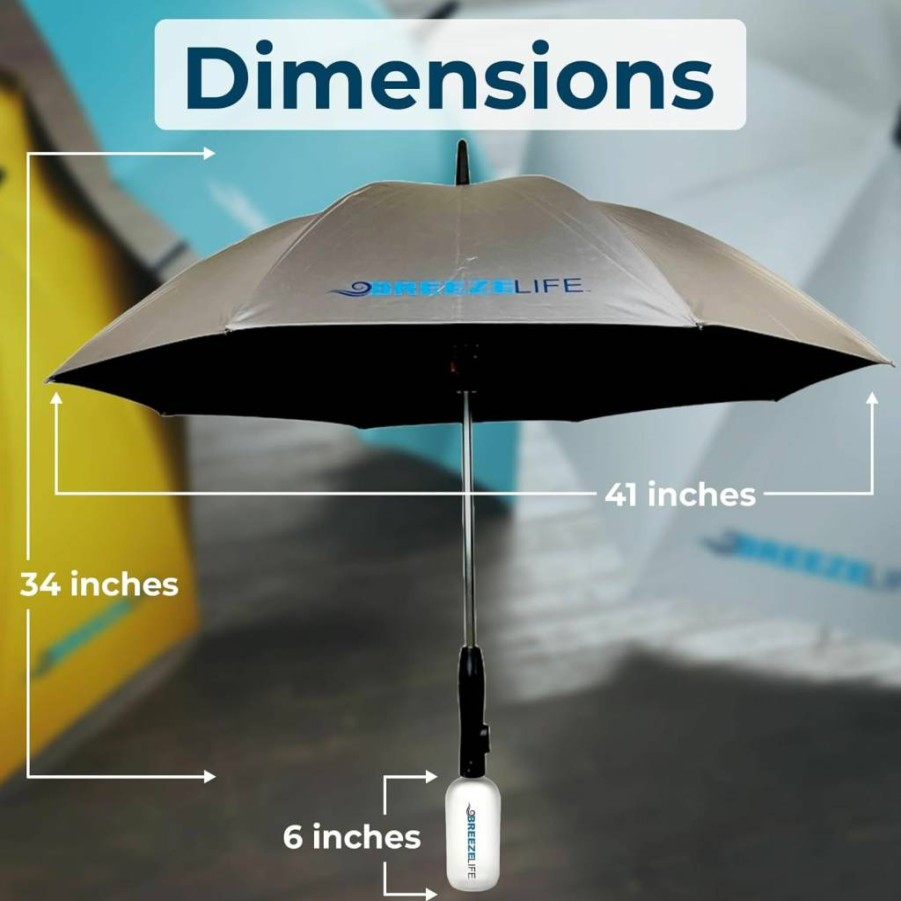 Breeze Life Mister Breeze Cooling Sun Umbrella with Built-in Fan & Mister - Portable Shade for Beach, Festivals, Outdoor Activities (Blue)