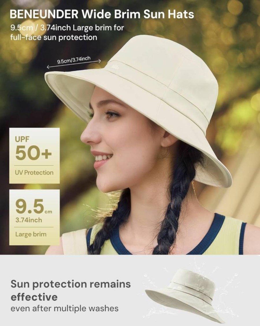 BENEUNDER Women's UPF50+ Wide Brim Bucket Hat for Sun Protection - Outdoor Beach Fishing Hiking Vacation Sun Hat