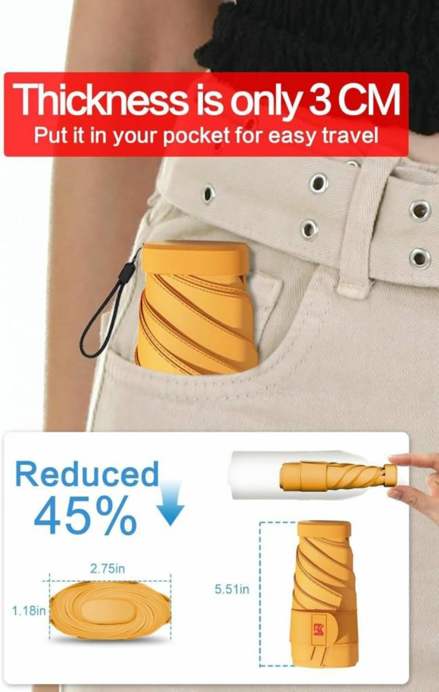 Moorrlii Compact Travel Umbrella for Women - Lightweight Mini UV Sun Protection Umbrella with Case, Fits in Purse & Pocket
