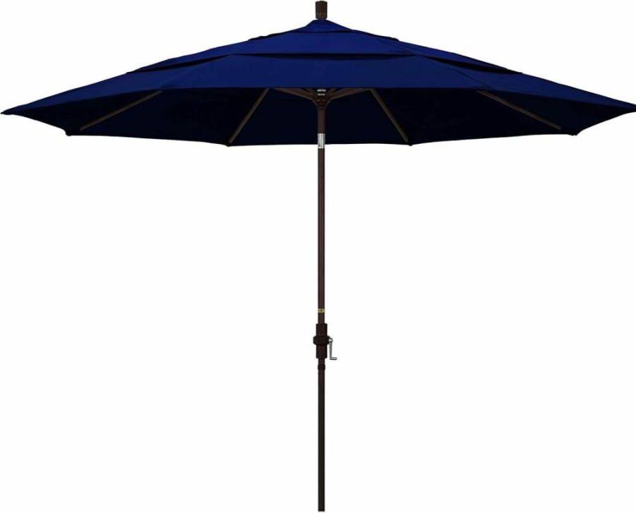 California Umbrella 11ft Round Patio Market Umbrella with Crank Lift & Tilt, Bronze Aluminum Pole, Sunbrella Granite Fabric