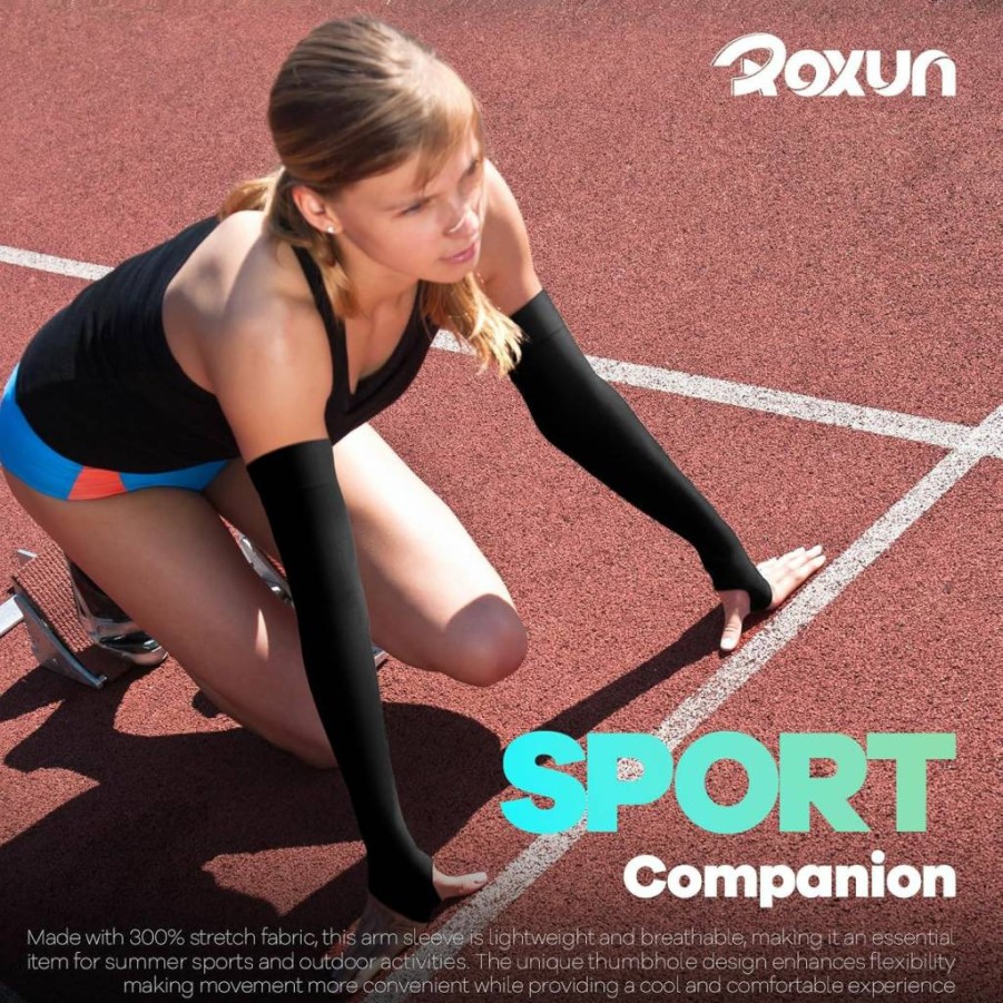 ROXUN UV Protection Arm Sleeves with Thumb Hole - Cooling Compression Sun Sleeves for Men & Women, Athletic Sports Arm Covers