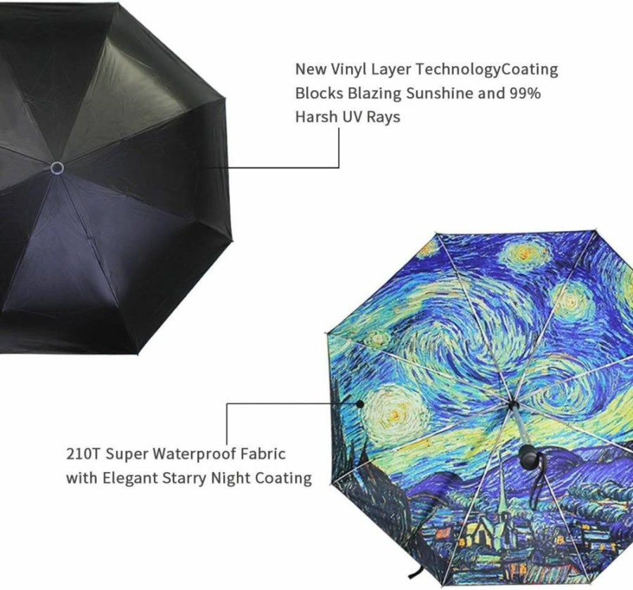 YZGO Van Gogh Starry Night Reverse Folding Umbrella - UV Protection, Lightweight & Durable, Elegant Business & Personal Gift