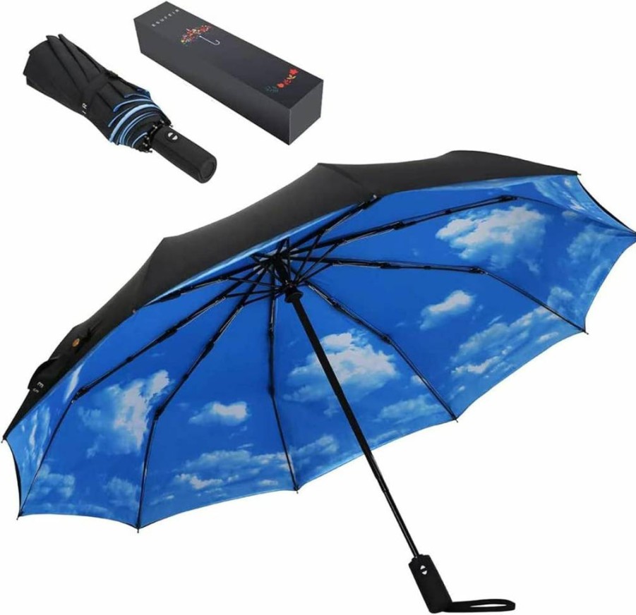 ESUFEIR Compact Travel Sun Umbrella with UV Protection - Lightweight Windproof Portable Parasol for Women, Men & Kids (Beige) - Includes Carrying Case
