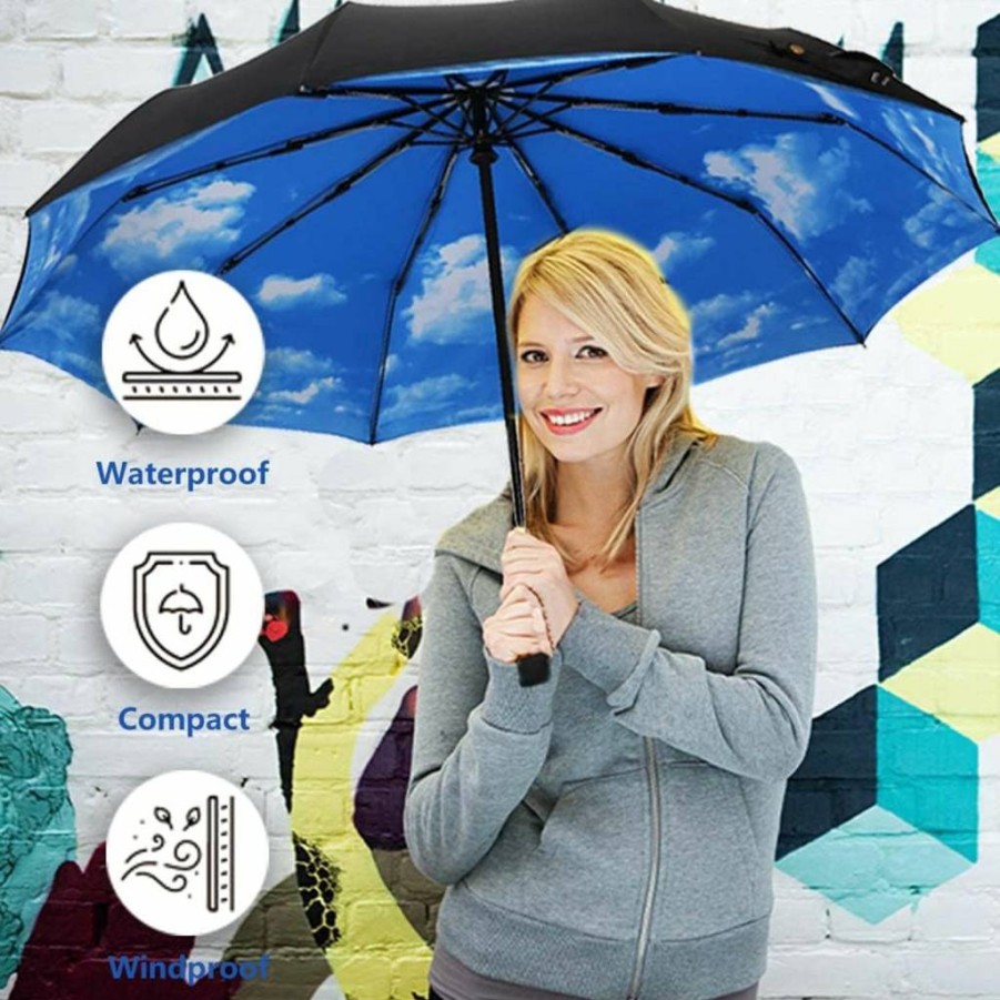 ESUFEIR Compact Travel Sun Umbrella with UV Protection - Lightweight Windproof Portable Parasol for Women, Men & Kids (Beige) - Includes Carrying Case