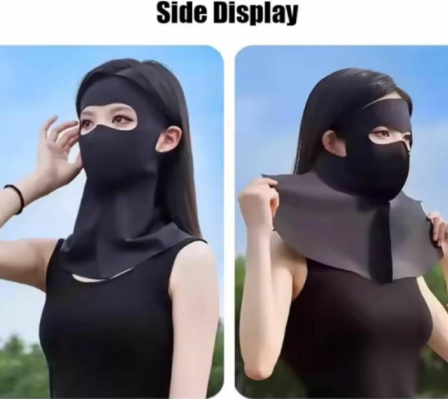 YCZARD UV Protection Full Face Shield & Sun Arm Sleeves Set for Women - Cooling Sunscreen Mask & Neck Cover for Outdoor Sports, Hiking, Driving (Black)