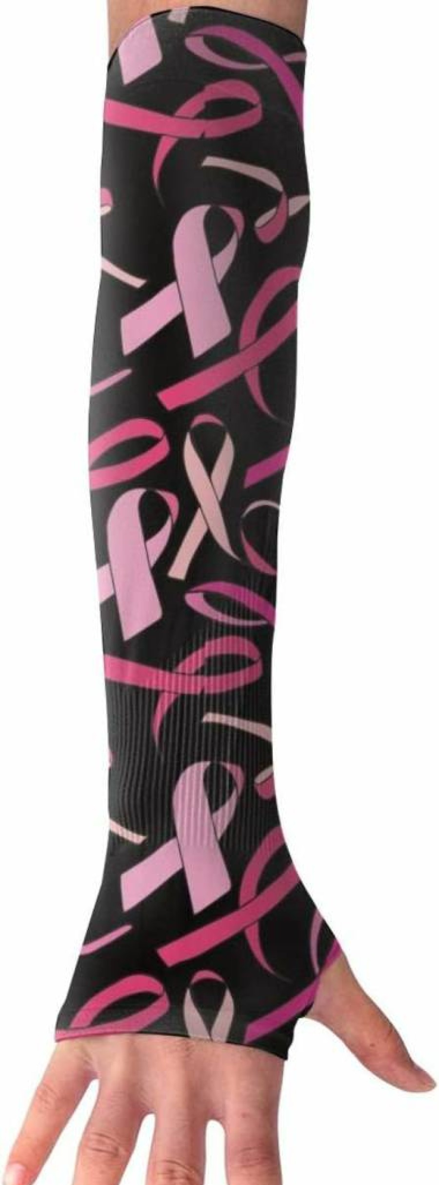 YYY Unisex Breast Cancer Awareness Compression Arm Sleeves UV Protection (1 Pair) - Pink Ribbon Design for Support & Sun Protection