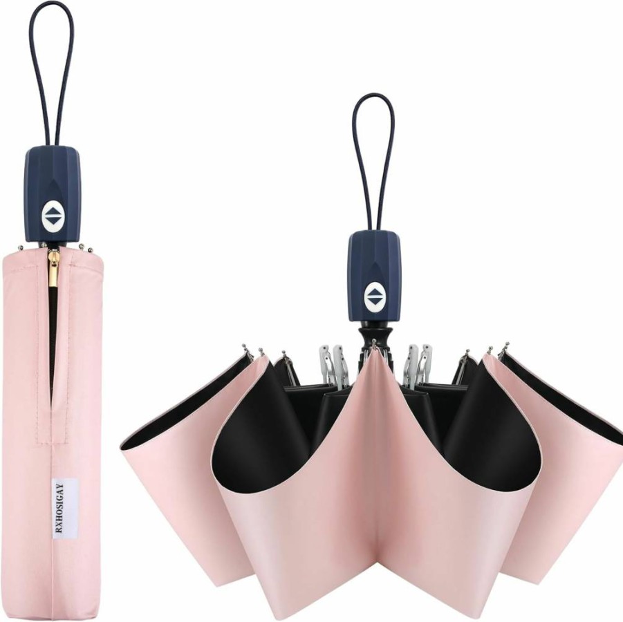 RXHOSIGAY Compact UV Protection Sun Umbrella - Windproof, Auto Open/Close, 99.98% UV Blocking, Portable Folding Parasol for Travel