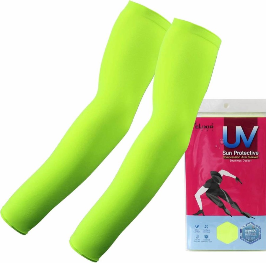 The Elixir Golf UV Protective Arm Cooling Sleeves - Neon Green Compression Arm Coolers for Sun Protection & Comfort