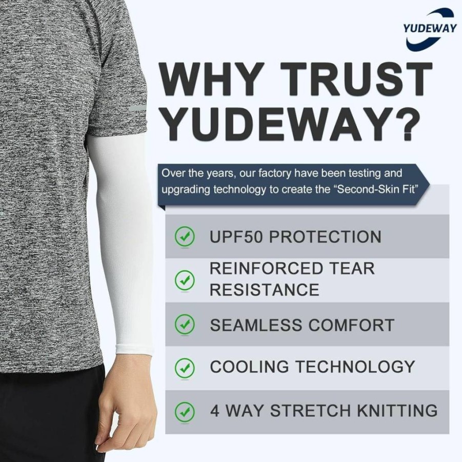 YUDEWAY Cooling UV Protection Compression Arm Sleeves for Men & Women - Sports Sun Protection & Breathable Arm Covers