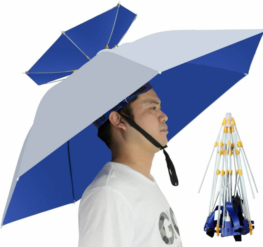 NEW-Vi Adjustable Umbrella Hat for Sun & Rain Protection, 37.4" UPF 50+ UV Shield, Hands-Free Outdoor Cap for Fishing, Gardening, Golf, Waterproof 7-Ribs Design