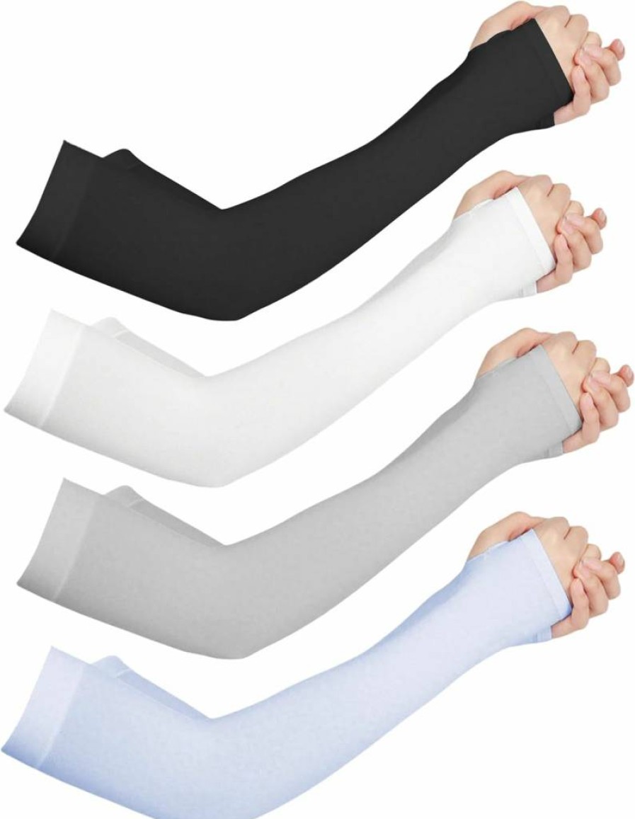 LEKAYIHU 4 Pairs Cooling UV Protection Arm Sleeves for Women & Men, Breathable Sun Sleeves for Outdoor Sports, Golf, Running, and Driving