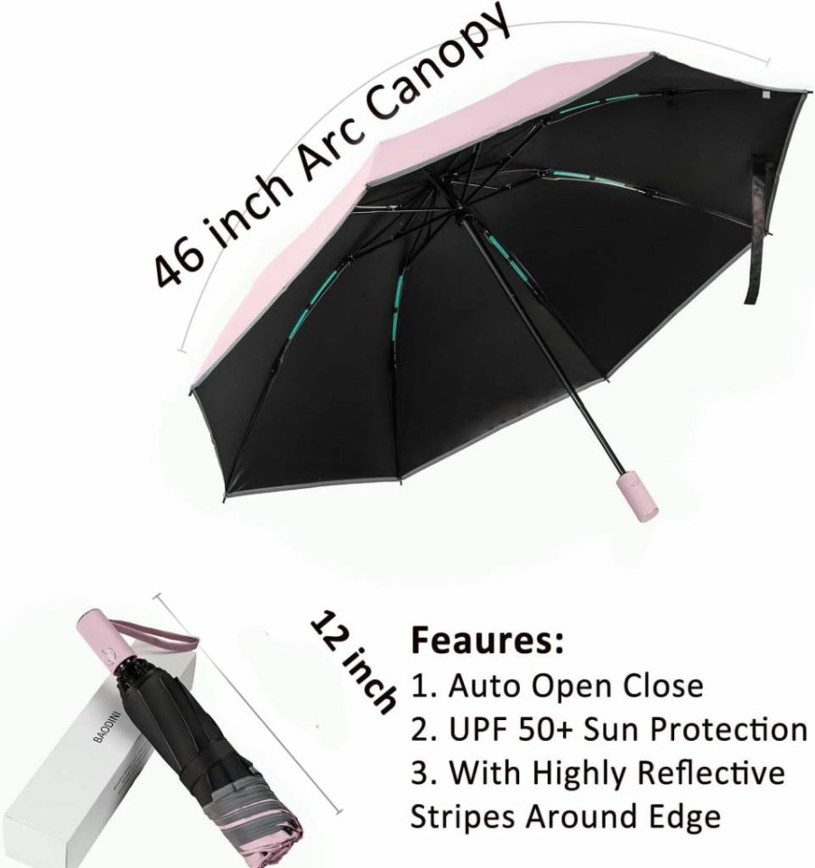 BAODINI Reverse Folding Compact Umbrella with Auto Open/Close - UPF 50+ UV Protection for Sun & Rain, Medium Size Travel Umbrella