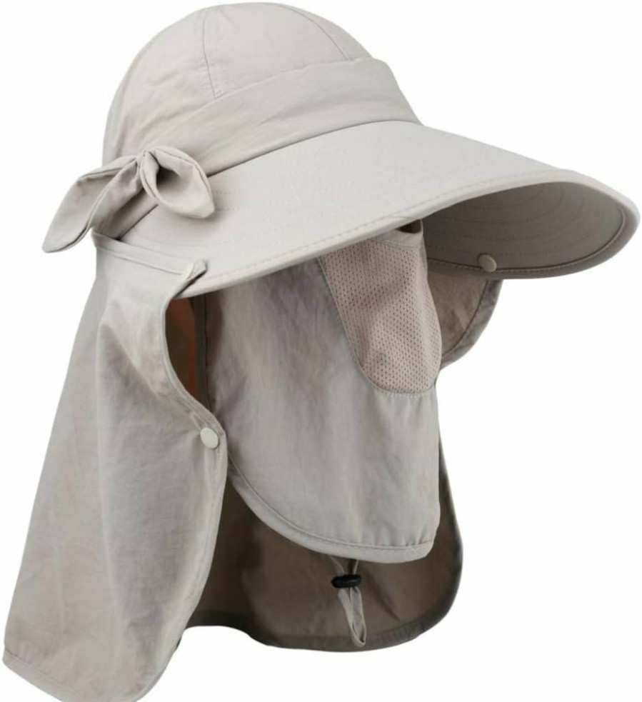 Lenikis Women's UPF 50+ Sun Hat with Detachable Face Flap - Foldable Wide Brim UV Protection Bucket Hat for Outdoor Activities