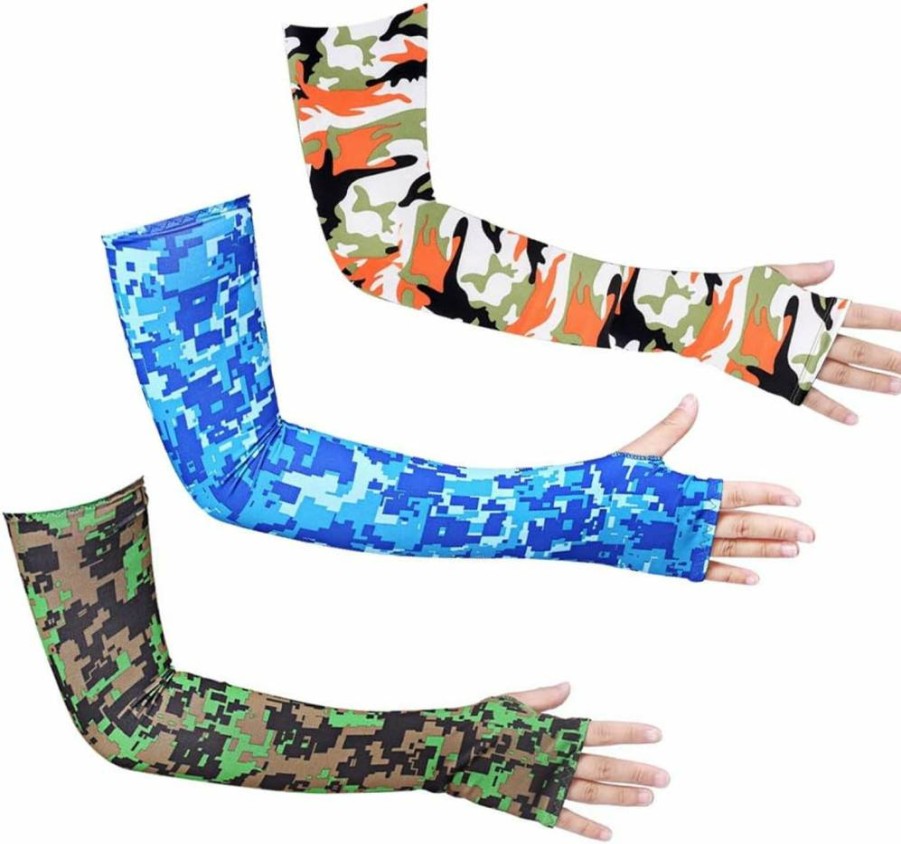 Bacophy 3 Pairs UV Protection Arm Sleeves for Women & Men, Cooling UPF 50+ Compression Long Sleeve Covers with Thumb Holes
