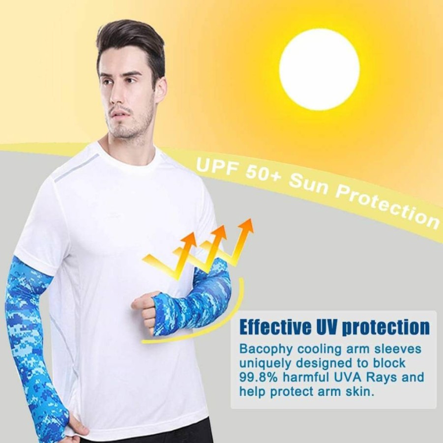 Bacophy 3 Pairs UV Protection Arm Sleeves for Women & Men, Cooling UPF 50+ Compression Long Sleeve Covers with Thumb Holes