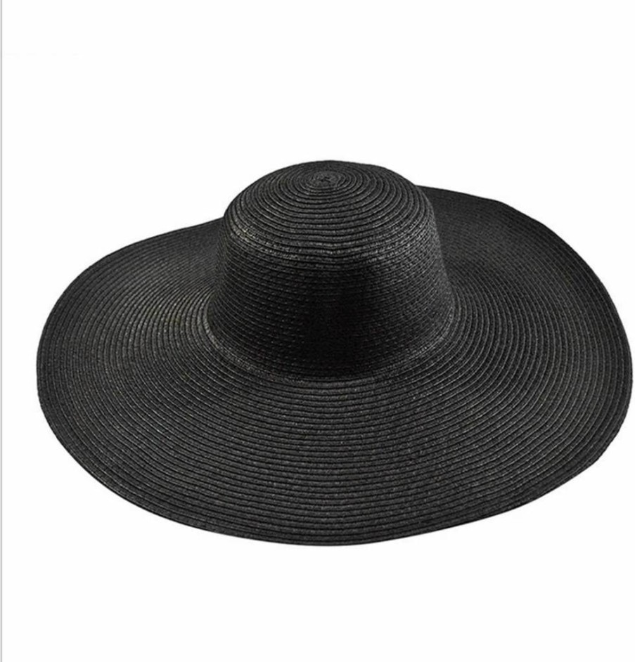 SYBL Women's Floppy Straw Sun Hat - Wide Brim Foldable UV Protection Summer Beach Hat for Gardening, Hiking & Travel (Black)