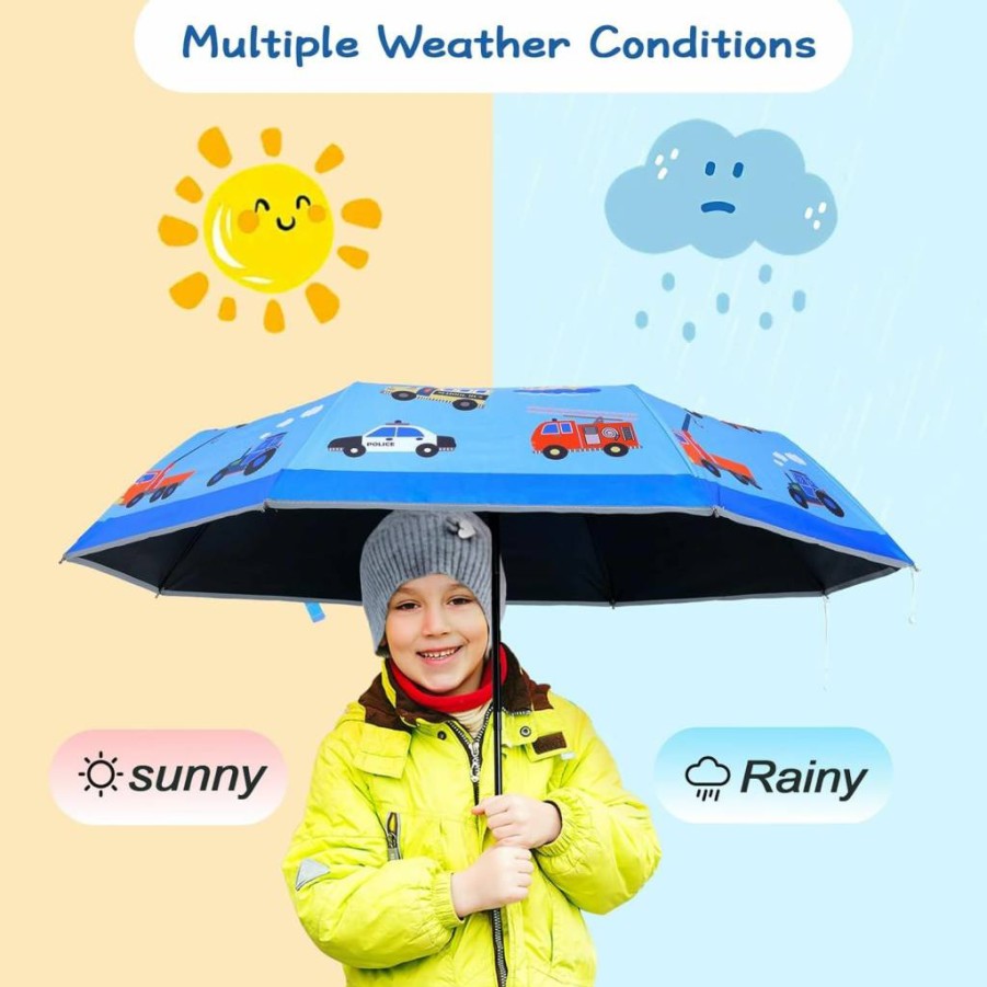 Decalsweet Kids Auto Open Close Umbrella - UV Resistant, 8-Rib Reinforced Canopy, 360° Reflective Strips, Lightweight & Safe for Boys & Girls