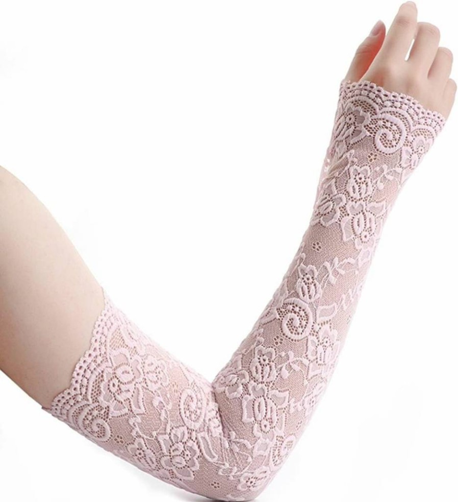 Suxgumoe Women's Floral Lace UV Protection Arm Sleeves – Hollow Out Fingerless Sunscreen Gloves for Driving & Outdoor