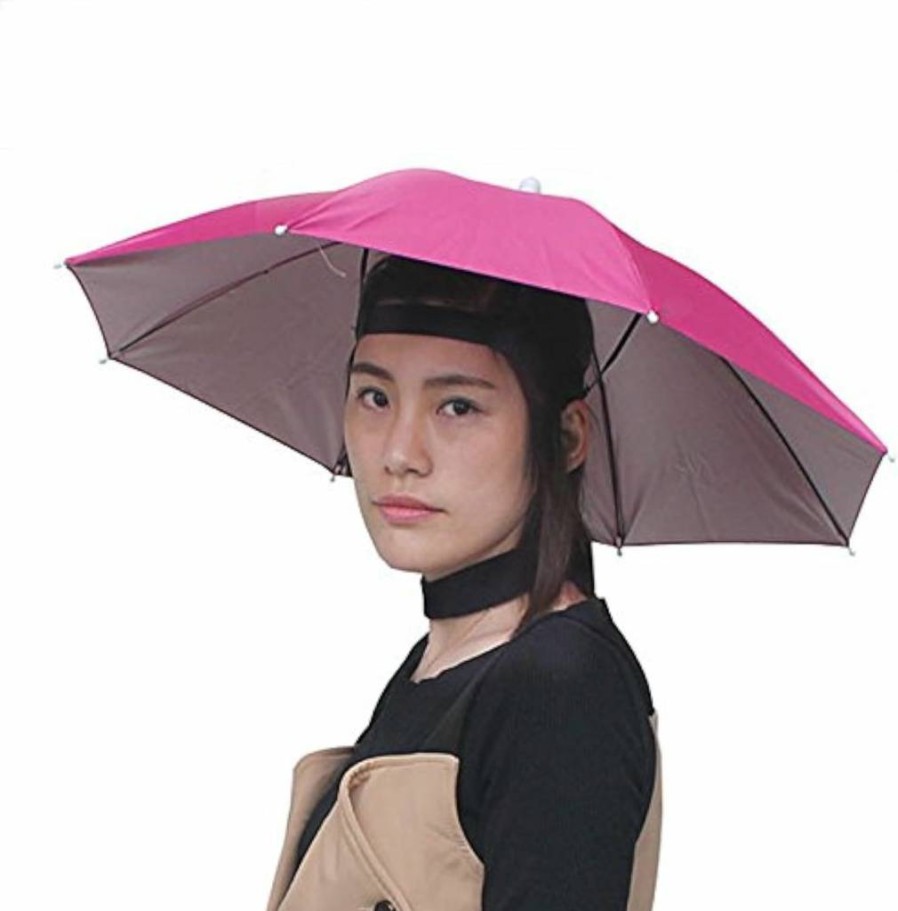 Accinouter Folding Umbrella Hat for Sun Protection - Hands-Free UV Shield for Golf, Travel, Fishing, Beach & Outdoor Activities (Rose)