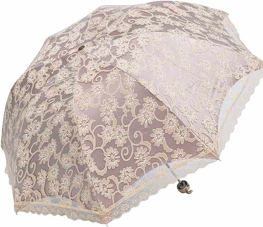 Honey Lace Embroidery Travel Umbrella - Foldable UV Protection Windproof Sun Parasol for Women