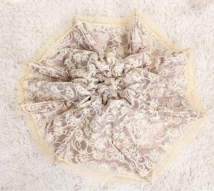 Honey Lace Embroidery Travel Umbrella - Foldable UV Protection Windproof Sun Parasol for Women