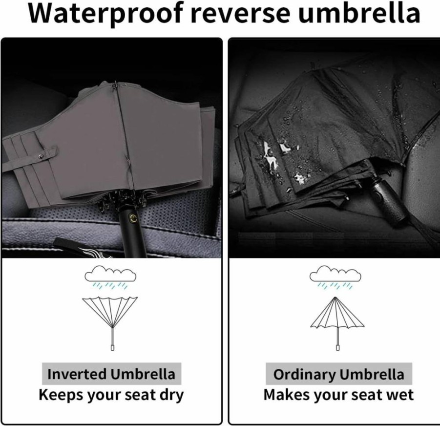 RUMBRELLA 50 Inch Automatic Inverted Folding Umbrella with UV Protection & Reflective Strip for Rain, Windproof Travel & Car Use