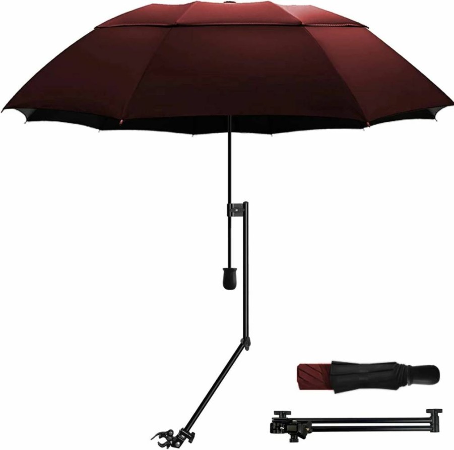 HOBVO UPF 50+ Golf Umbrella with Adjustable Clamp - Portable Windproof Rain Umbrella for Golf Cart, Beach Chair, Stroller, Patio, and Outdoor Events