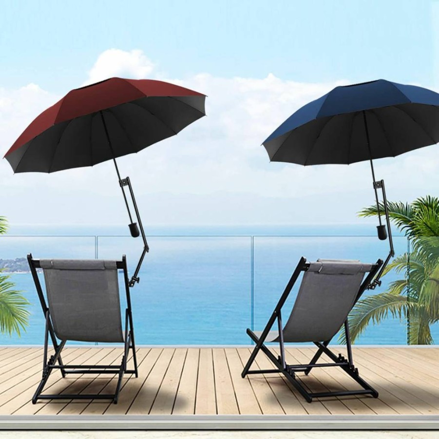 HOBVO UPF 50+ Golf Umbrella with Adjustable Clamp - Portable Windproof Rain Umbrella for Golf Cart, Beach Chair, Stroller, Patio, and Outdoor Events