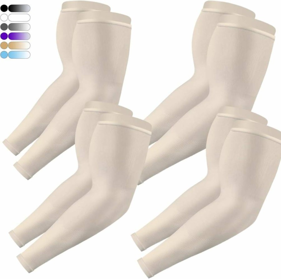 Feeke UPF 50 Cooling Arm Sleeves for Men & Women - 4 Pairs Sun Protection Tattoo Cover Up Sports Sleeves