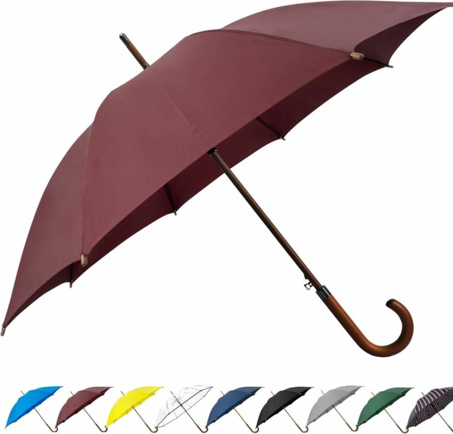 SoulRain 48 Inch White Automatic Open Windproof Wedding Umbrella - Vintage Wooden Handle Cane Umbrella for Women & Men, Elegant Rain Parasol (White)