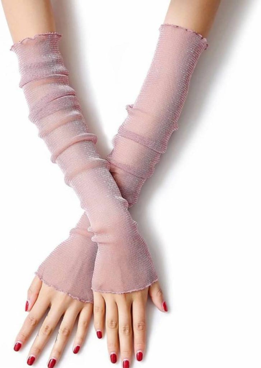 YIZRFU Women's UV Sun Protection Arm Sleeves - 5 Pairs Cooling Lace Gloves for Driving, Running, Riding & Outdoor Activities - Breathable Mesh Fingerless Tulle Sleeve Covers
