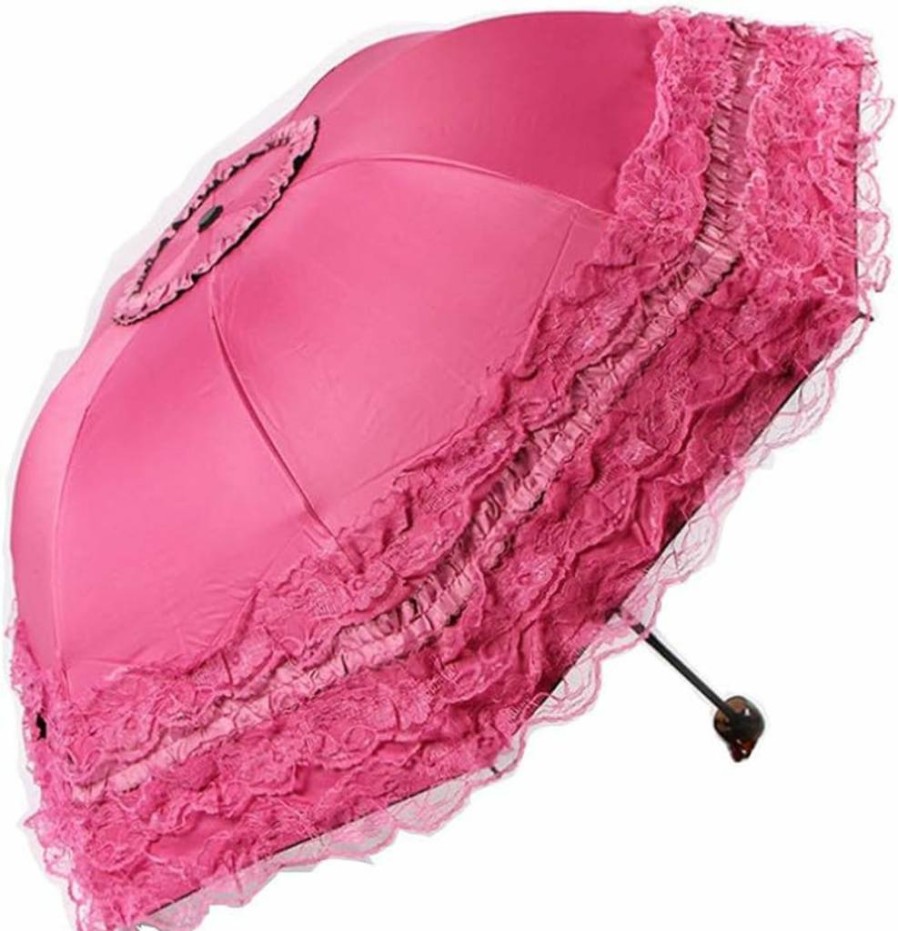 WANLIAN Women's Lace Sun Umbrella UV Protection Folding Travel Parasol with Decorative Lace for Girls and Women