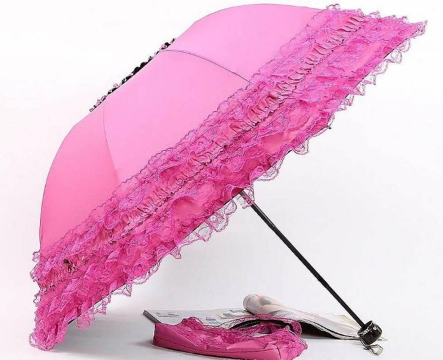 WANLIAN Women's Lace Sun Umbrella UV Protection Folding Travel Parasol with Decorative Lace for Girls and Women
