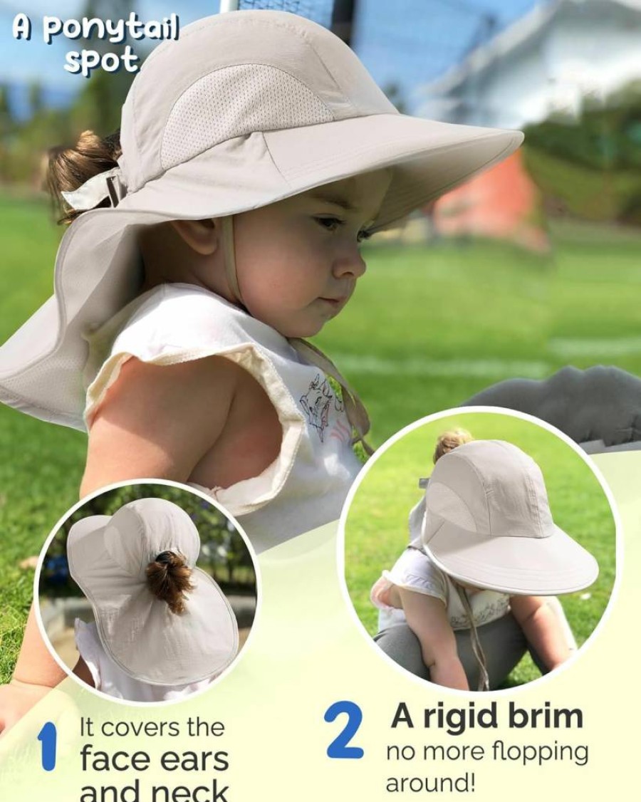 Camptrace UPF 50+ Sun Hat for Toddlers & Kids with Wide Brim & Neck Flap - Boys Girls Beach Swim UV Protection Hat