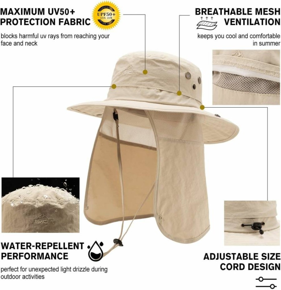 Comhats Men's Wide Brim Sun Hat with Neck Flap - UPF 50+ Waterproof Packable Golf Hat for Sun Protection