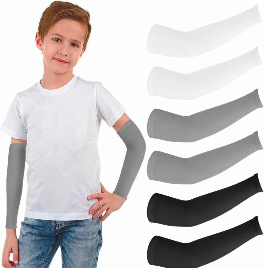 Vin Beauty UPF 50 Sun Protection Arm Sleeves - 3 Pairs Cooling Compression Sleeves for Men, Women, Kids - Breathable UV Sport Sleeves for Outdoor Activities (Black, White, Grey)