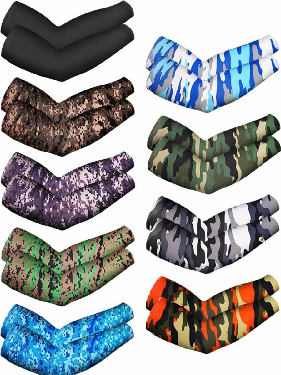 Mudder Unisex UV Protection Arm Sleeves - 9 Pairs Cooling Ice Silk Cover (Camouflage, Black) for Sun Protection & Outdoor Activities