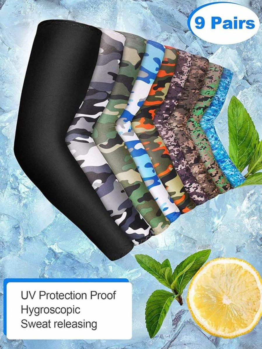 Mudder Unisex UV Protection Arm Sleeves - 9 Pairs Cooling Ice Silk Cover (Camouflage, Black) for Sun Protection & Outdoor Activities