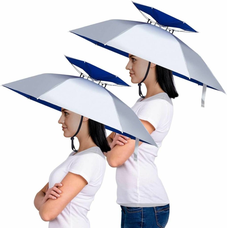 Amylove Double Layer UV Protection Umbrella Hat for Adults - 37 Inch Foldable Rain Sun Shade Cap, 2 Pack