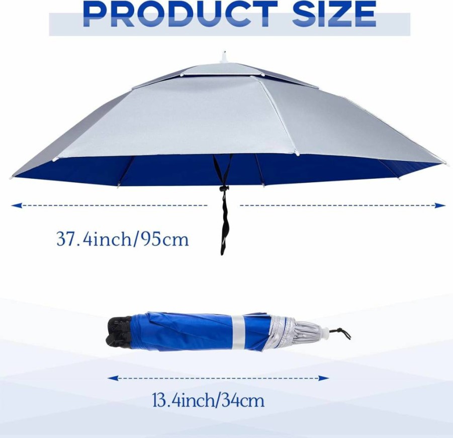 Amylove Double Layer UV Protection Umbrella Hat for Adults - 37 Inch Foldable Rain Sun Shade Cap, 2 Pack