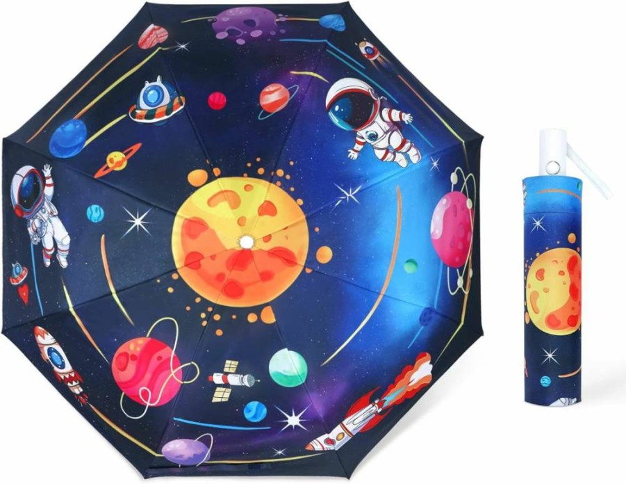 Decalsweet Kids UV Protection Folding Umbrella - Auto Open/Close, Windproof, Lightweight & Portable for Boys and Girls