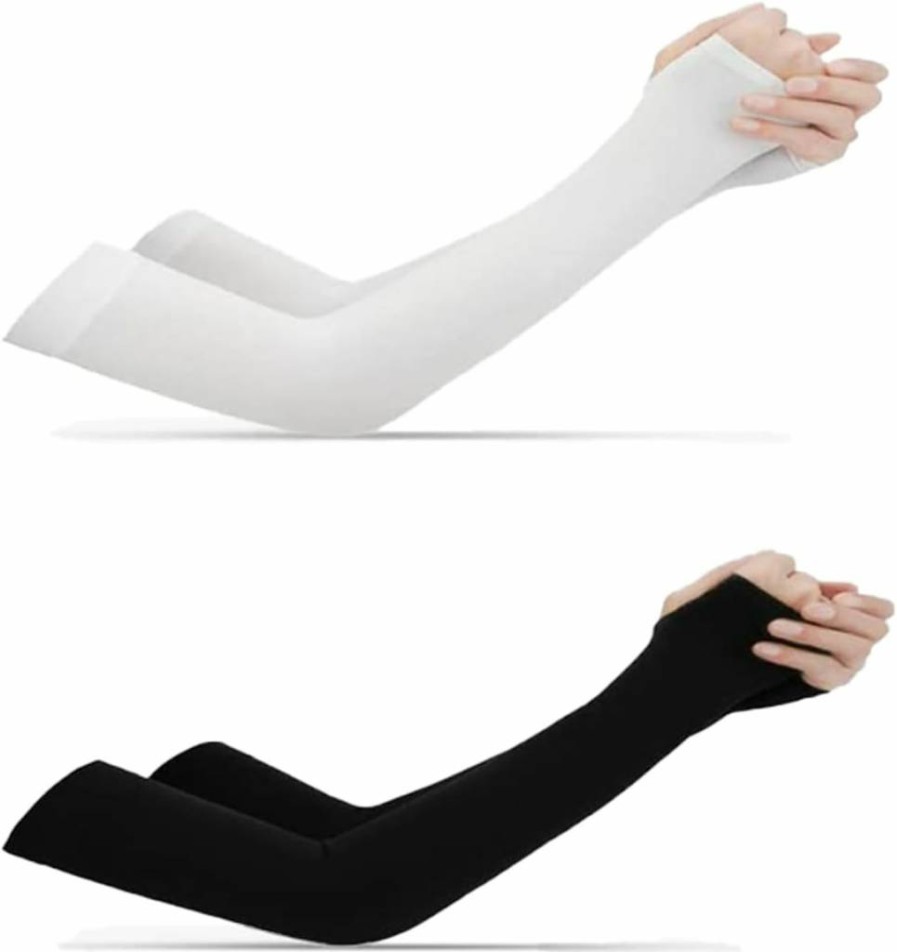 Vilbocr 2 Pairs UV Protection Arm Sleeves for Women - Cooling Ice Silk Sun Sleeves, Tattoo Cover Up, Breathable & Lightweight (Black & White)