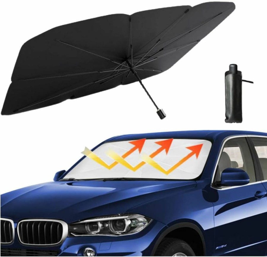 Smilfuy 56" x 30" Foldable Car Windshield Sun Shade - UV & Heat Reflective Sun Visor Protector for Sedan, SUV, and Auto Front Windows