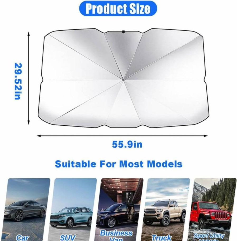 Smilfuy 56" x 30" Foldable Car Windshield Sun Shade - UV & Heat Reflective Sun Visor Protector for Sedan, SUV, and Auto Front Windows