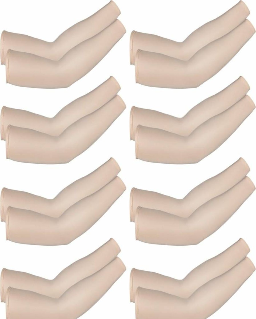 Mudder 8 Pairs Unisex UV Protection Cooling Arm Sleeves - Breathable Ice Silk Sun Shield for Men & Women (Beige)