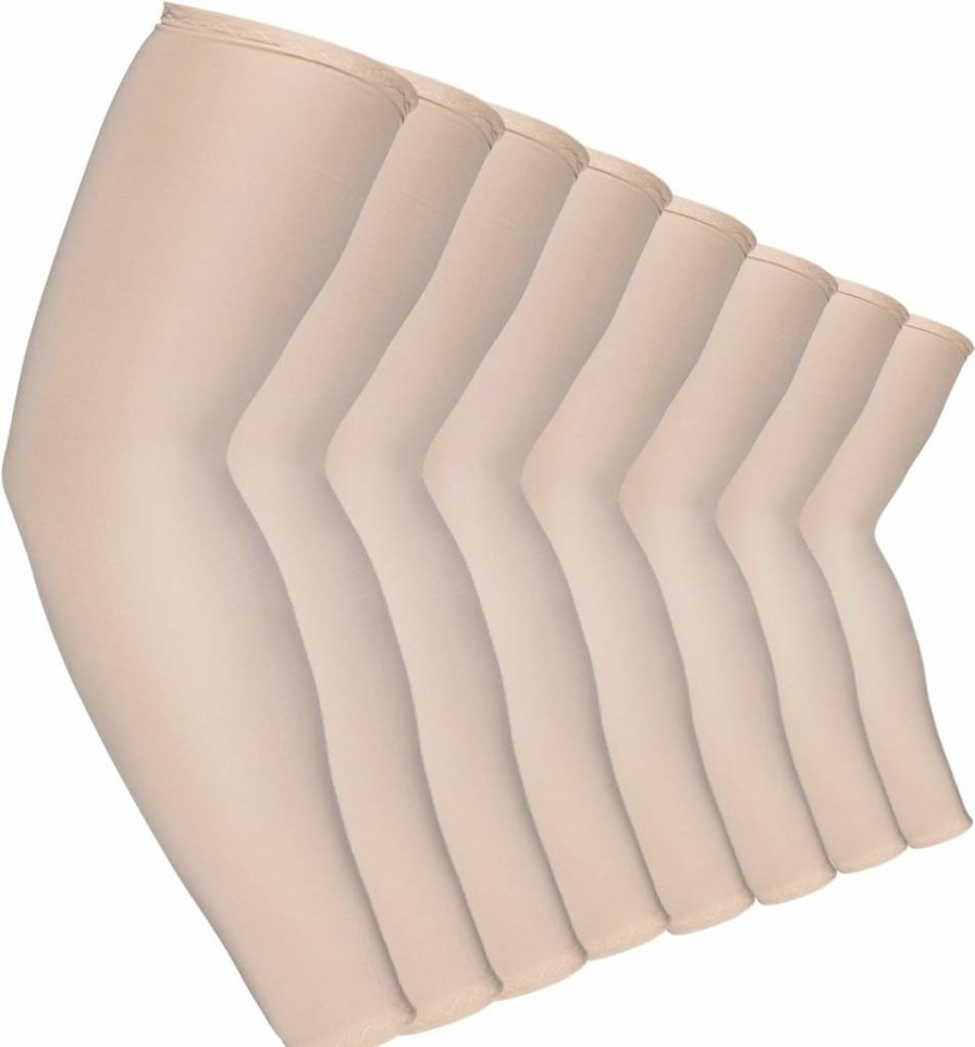Mudder 8 Pairs Unisex UV Protection Cooling Arm Sleeves - Breathable Ice Silk Sun Shield for Men & Women (Beige)
